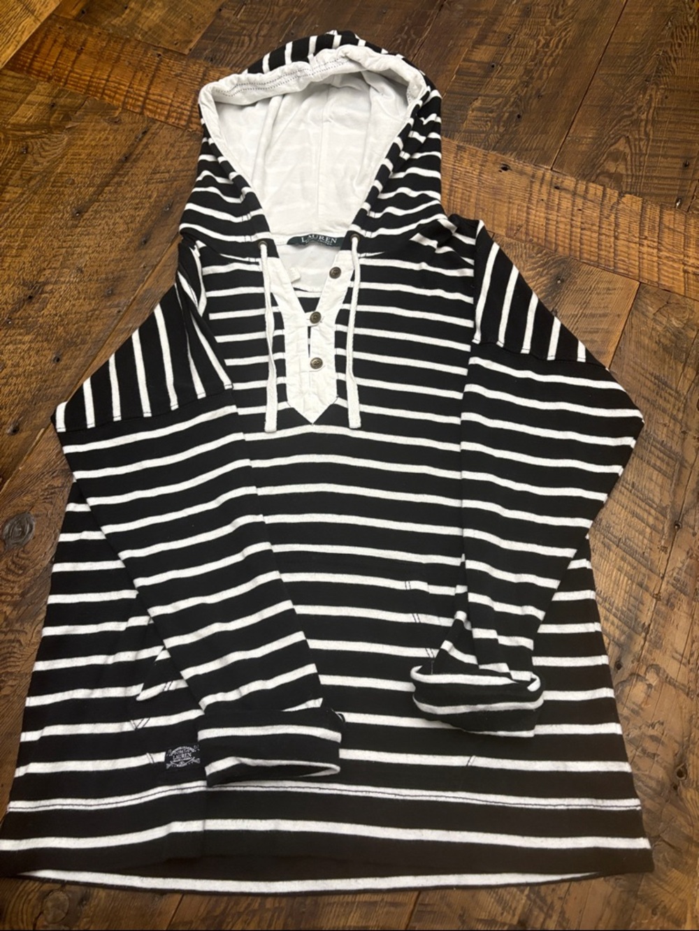 Ralph Lauren Black & White Striped Hooded Pullover